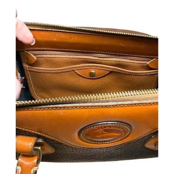 Vtg DOONEY & BOURKE Barrel AWL Black Tan Satchel Crossbody Shoulder Bag USA 80's